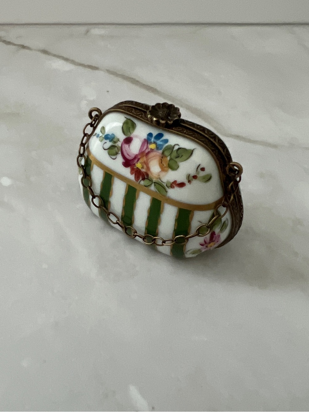 Limoges Floral Porcelain Mini Purse Bag - Green & White